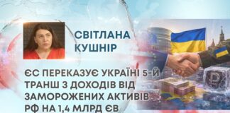ЄС ПЕРЕКАЗУЄ УКРАЇНІ 5-Й ТРАНШ З ДОХОДІВ ВІД ЗАМОРОЖЕНИХ АКТИВІВ РФ НА 1,4 МЛРД ЄВРО